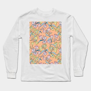 Happy lily flowers botanical pattern in coral pink Long Sleeve T-Shirt